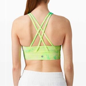 •LULULEMON• Energy Bra High Neck Long Line Shibori White/Yellow Highlighter Neon